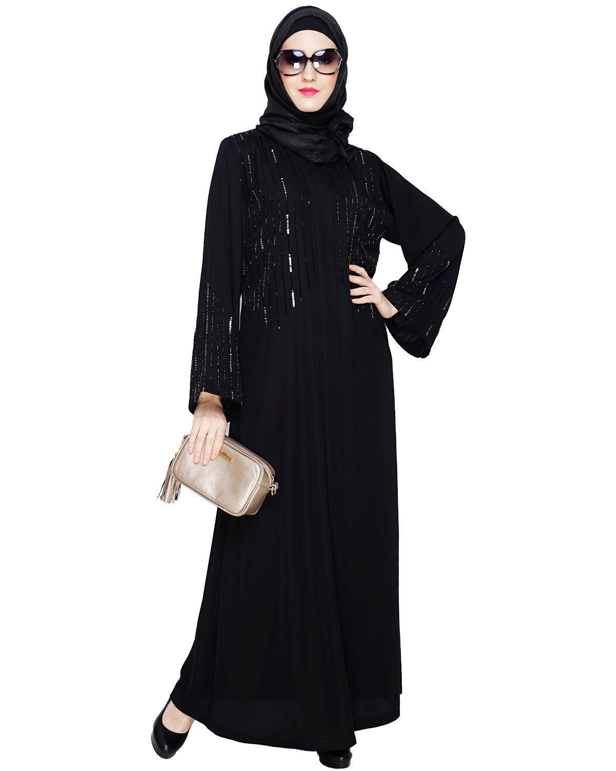 Multicolour Posh Stone Black Dubai Style Abaya Black