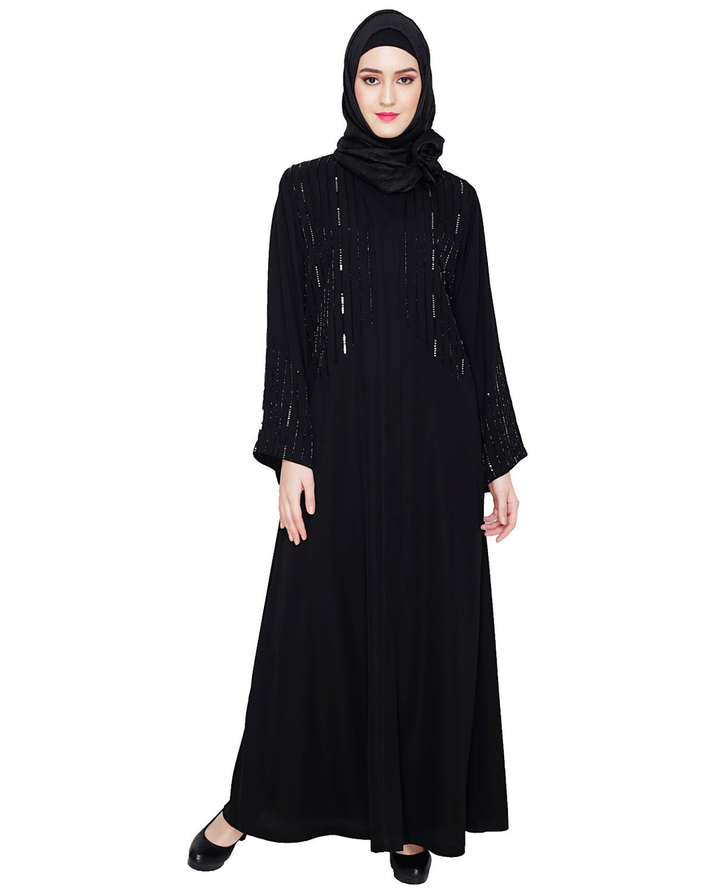 Multicolour Posh Stone Black Dubai Style Abaya Black