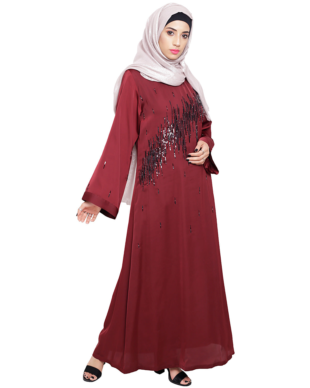 Stardust Dubai Style Abaya Wine XS