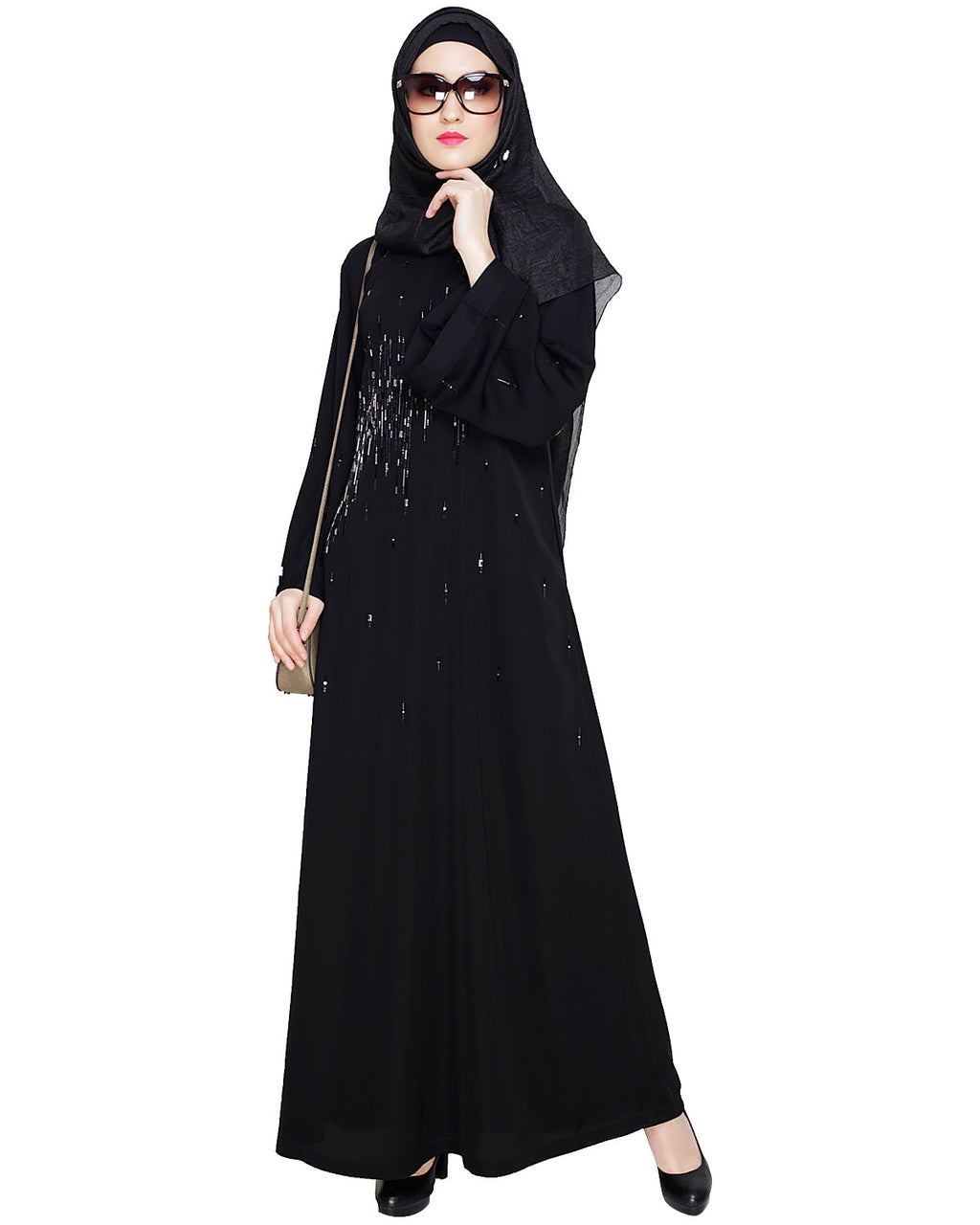 Multicolour Stardust Stone Black Dubai Style abaya Black