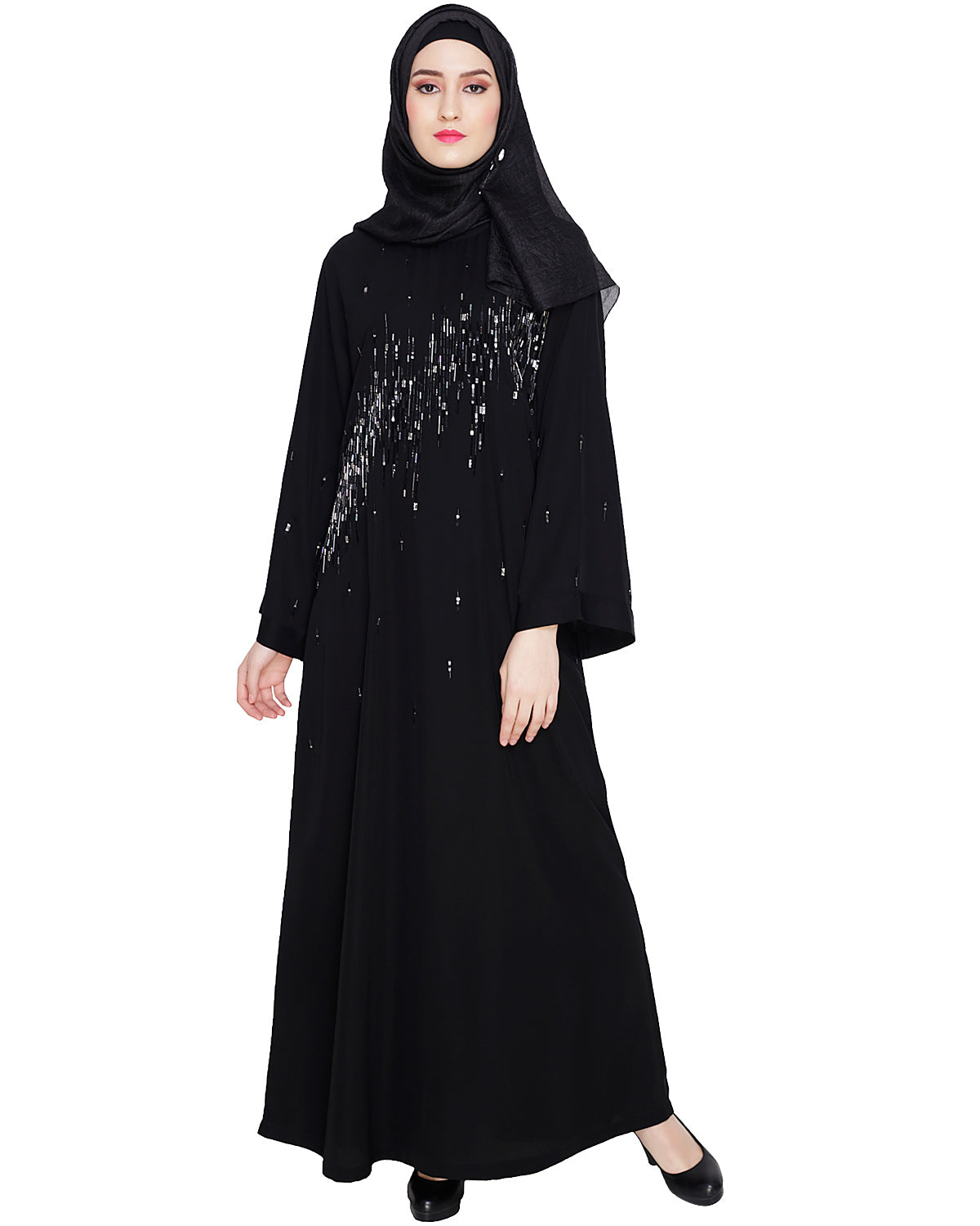 Multicolour Stardust Stone Black Dubai Style abaya Black