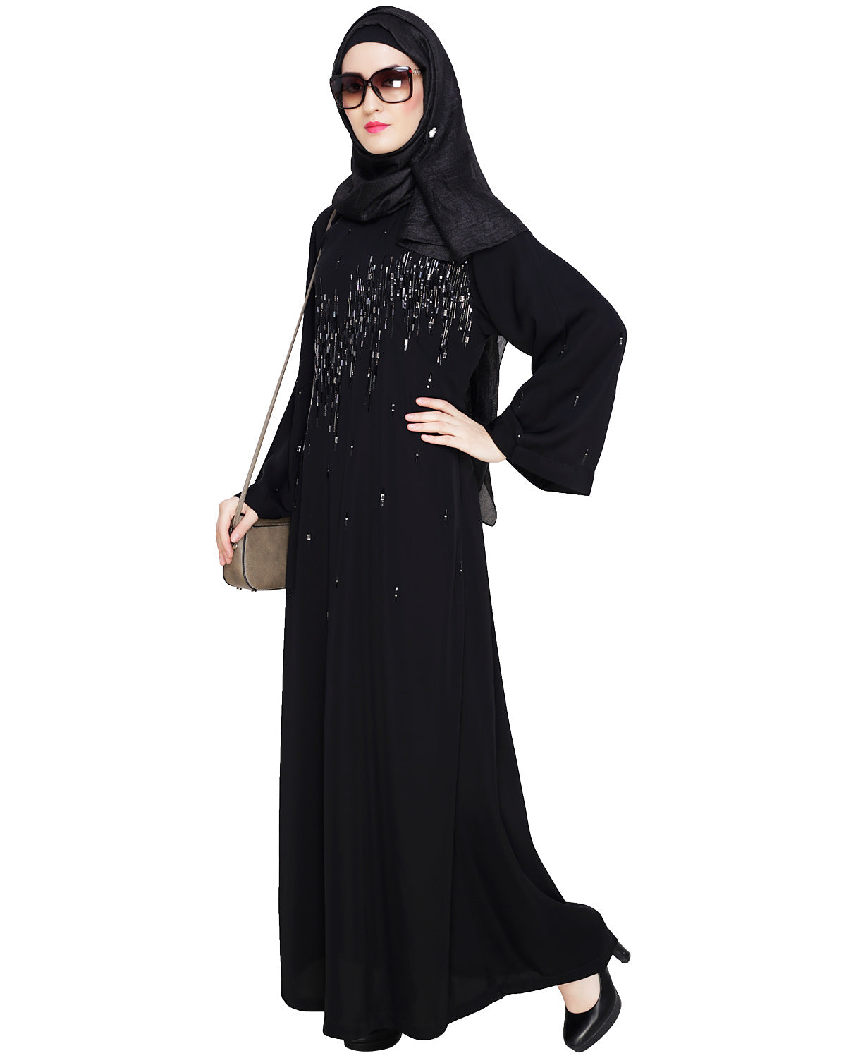 Multicolour Stardust Stone Black Dubai Style abaya Black