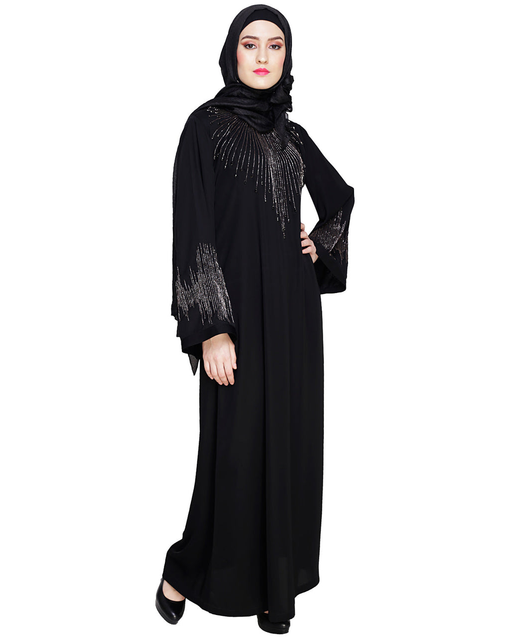 Ornate Black Dubai Style Abaya Black