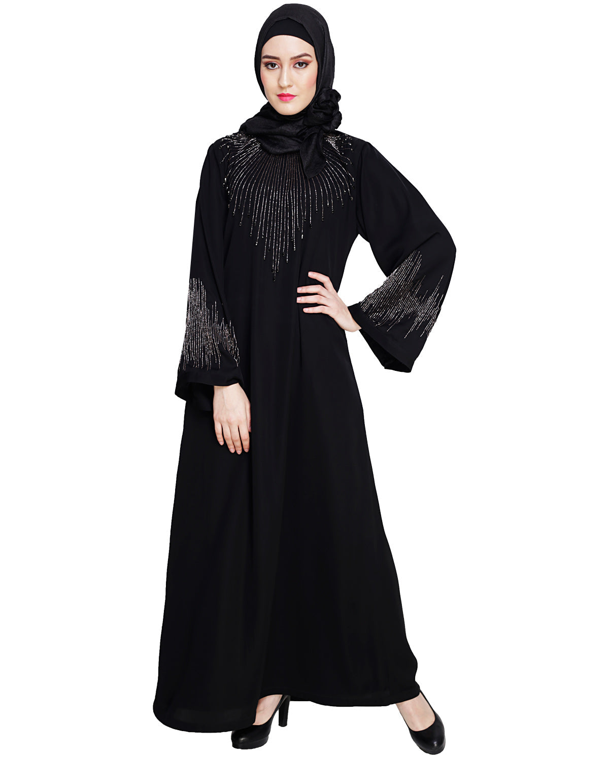 Ornate Black Dubai Style Abaya Black