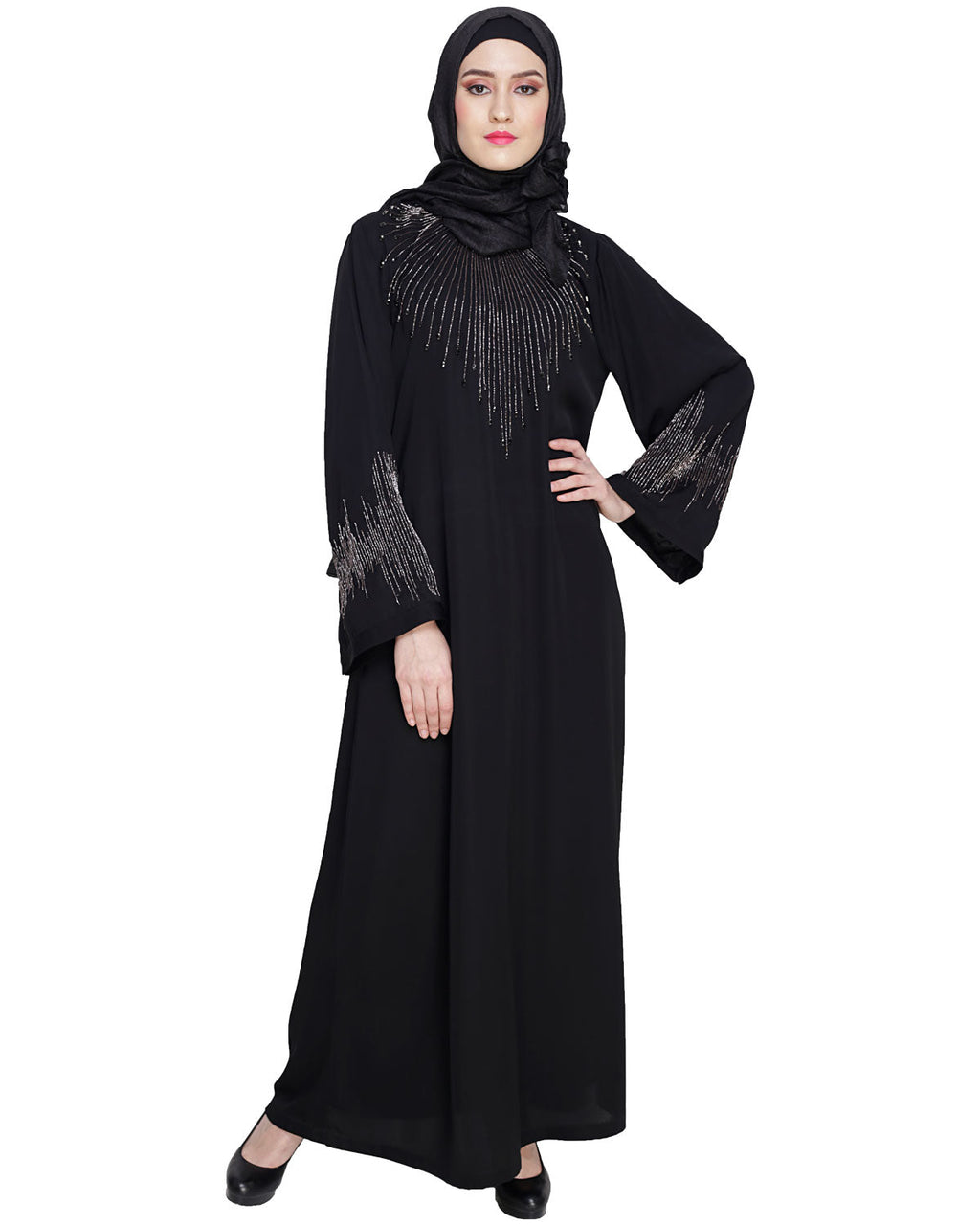 Ornate Black Dubai Style Abaya Black