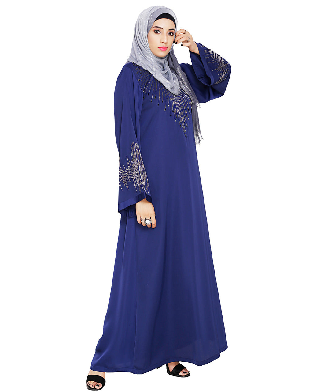 Ornate Black Dubai Style Abaya Blue