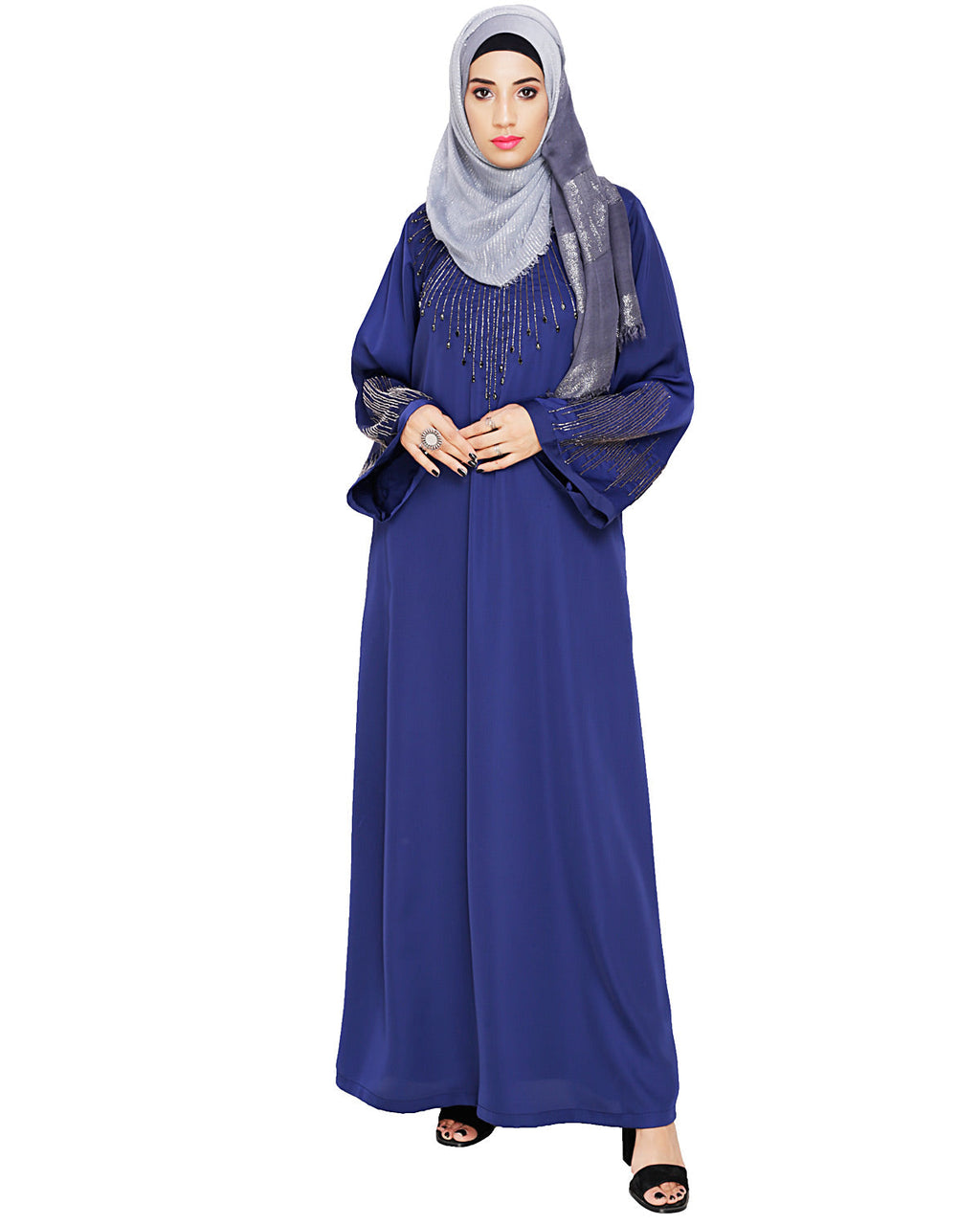 Ornate Black Dubai Style Abaya Blue