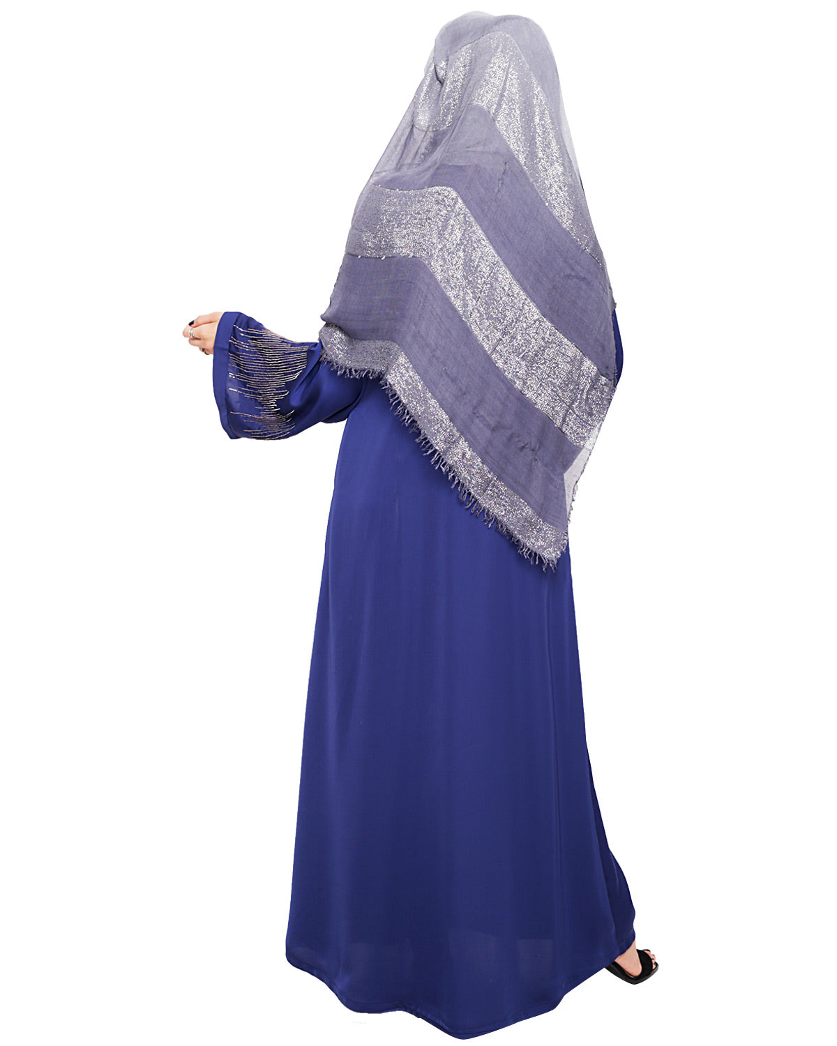 Ornate Black Dubai Style Abaya Blue