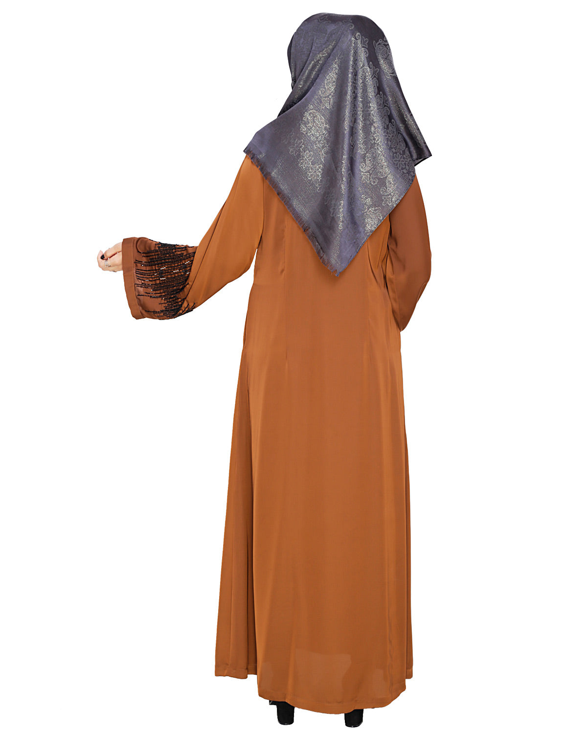 Ornate Black Dubai Style Abaya Brown