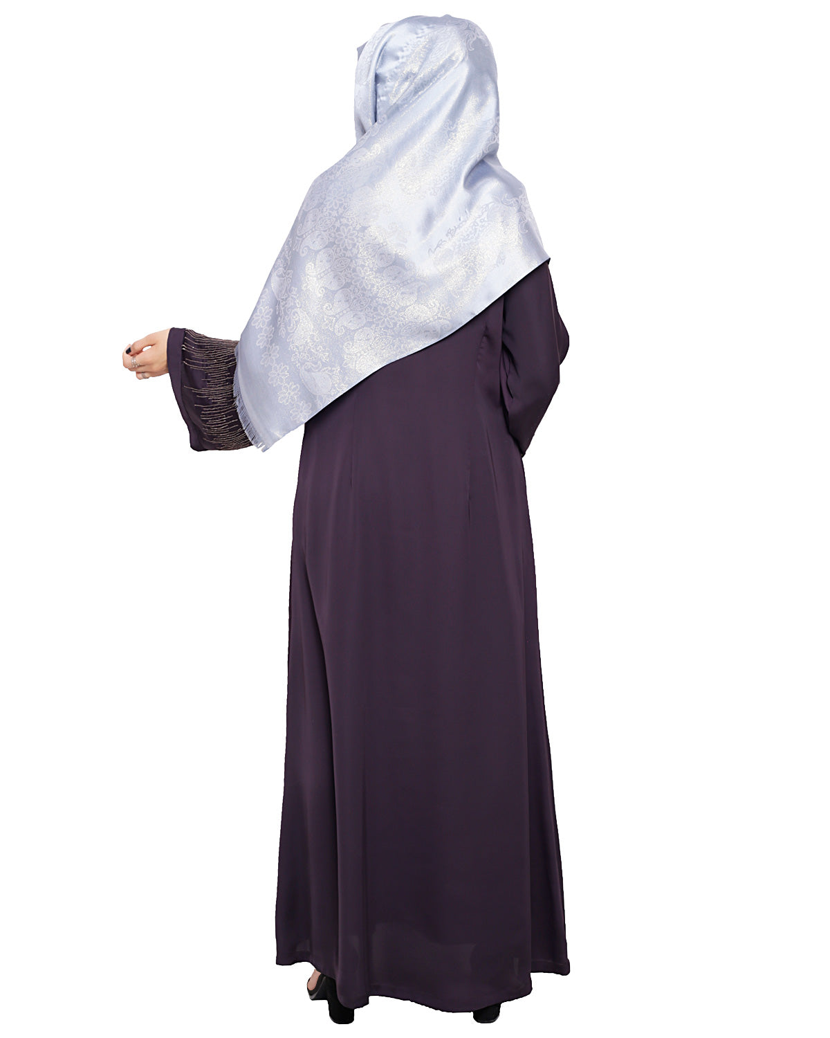 Ornate Black Dubai Style Abaya Dark Purple