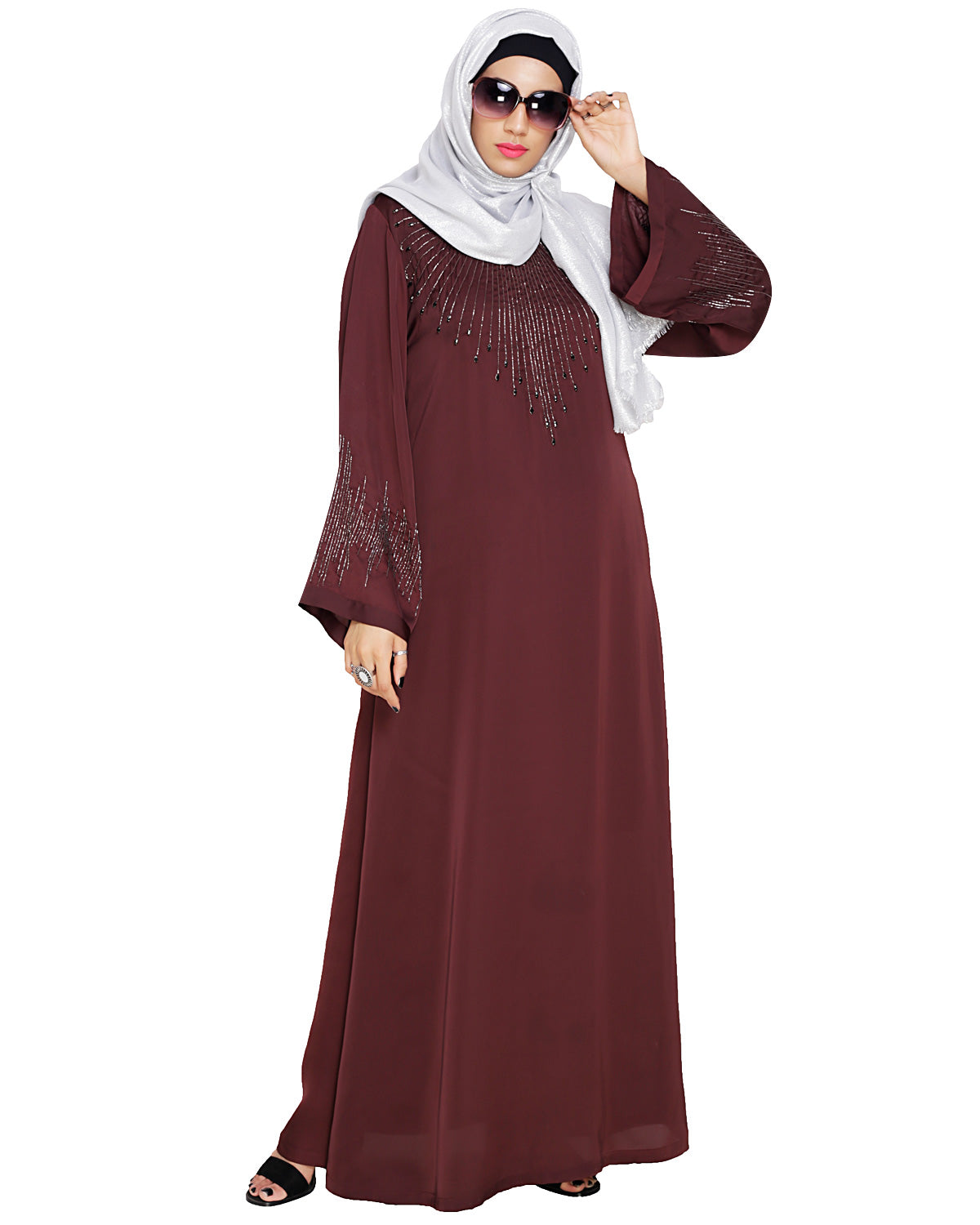 Ornate Black Dubai Style Abaya Dark Purple