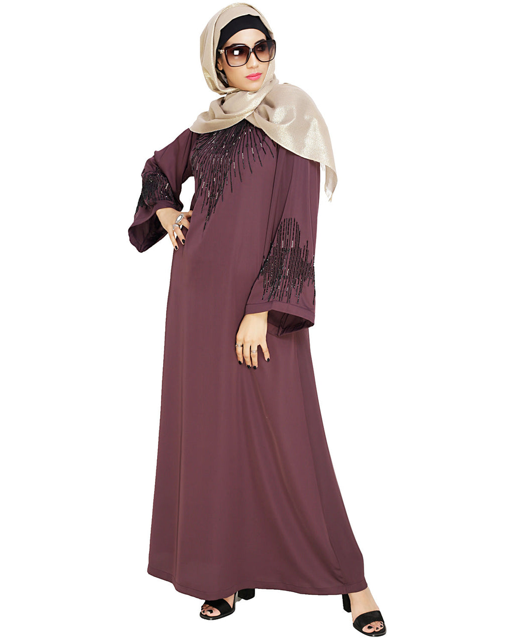 Ornate Black Dubai Style Abaya Purple