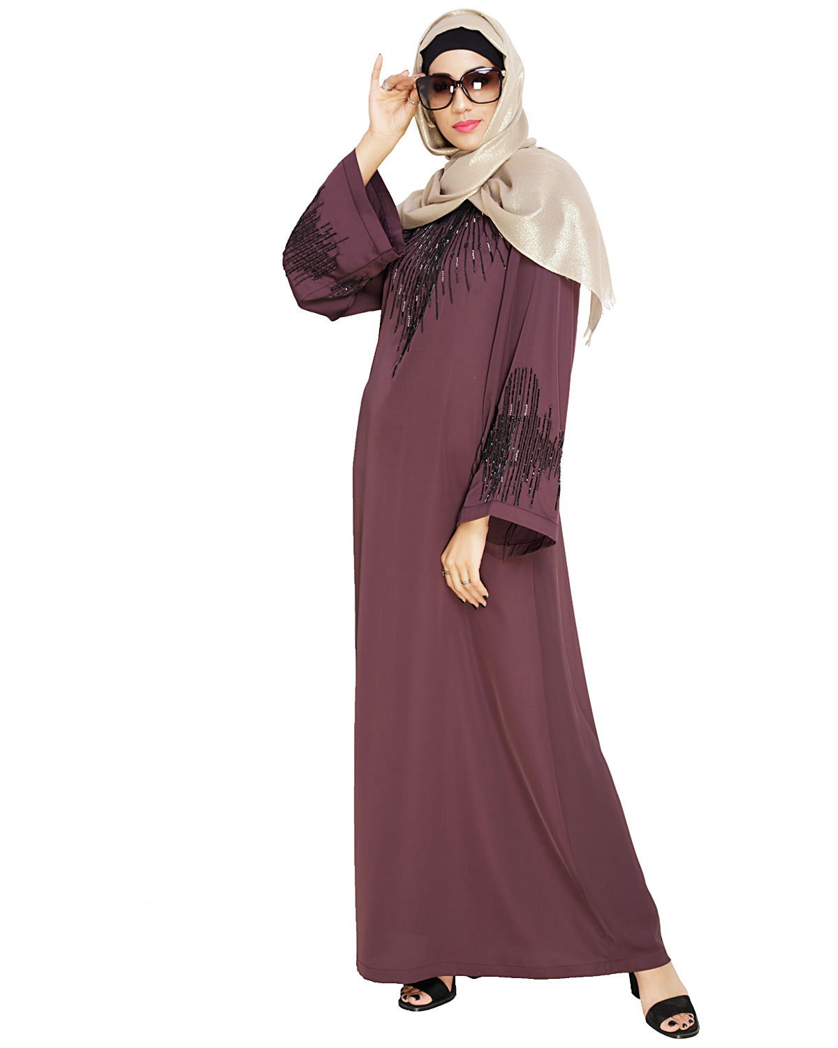 Ornate Black Dubai Style Abaya Purple