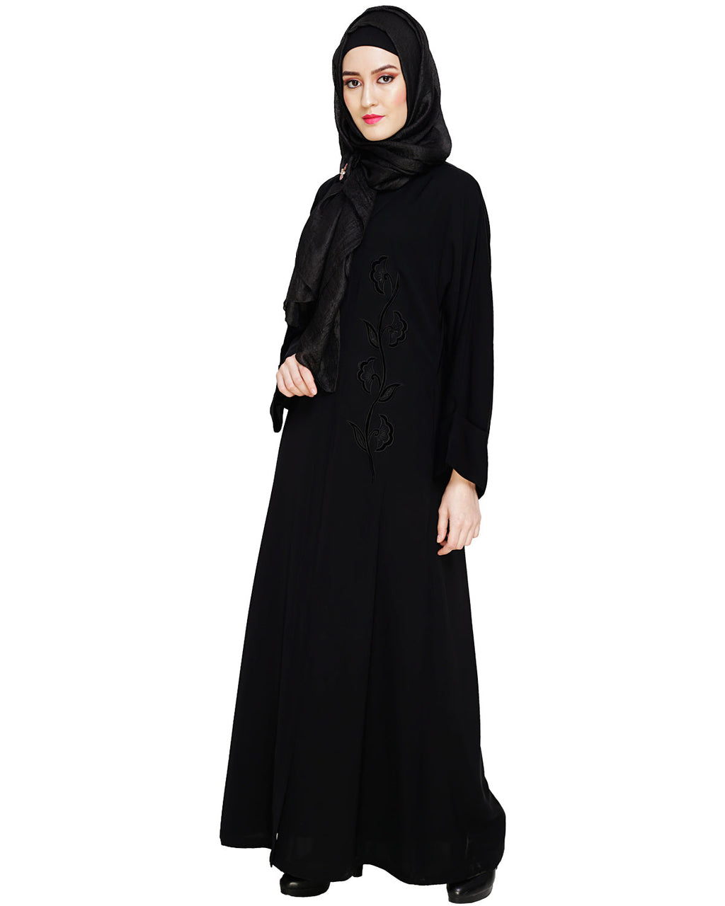 Exclusive Black Applique Dubai Style Abaya Black