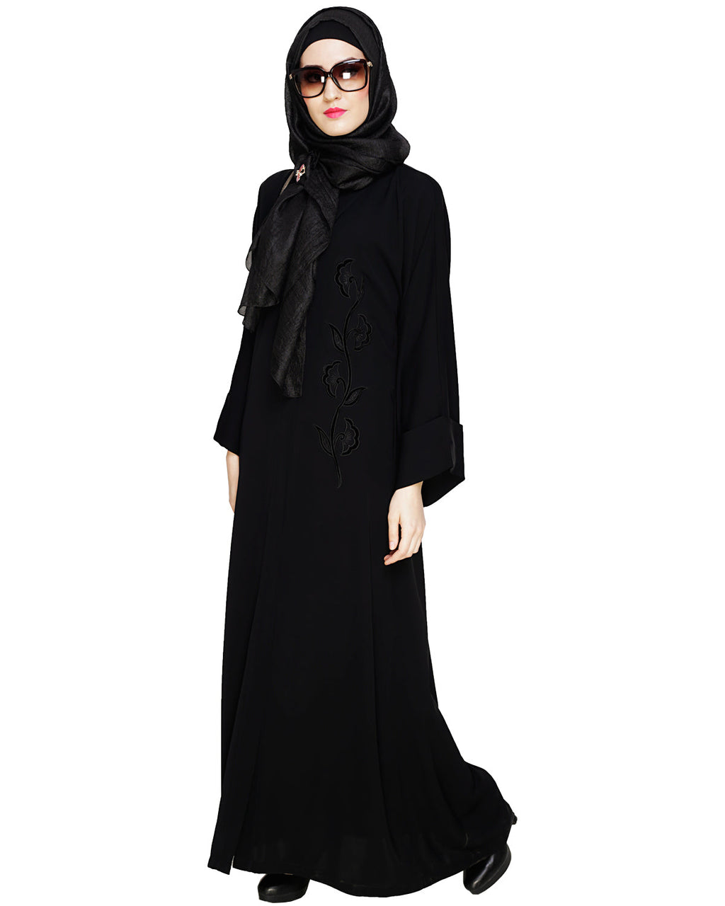 Exclusive Black Applique Dubai Style Abaya Black