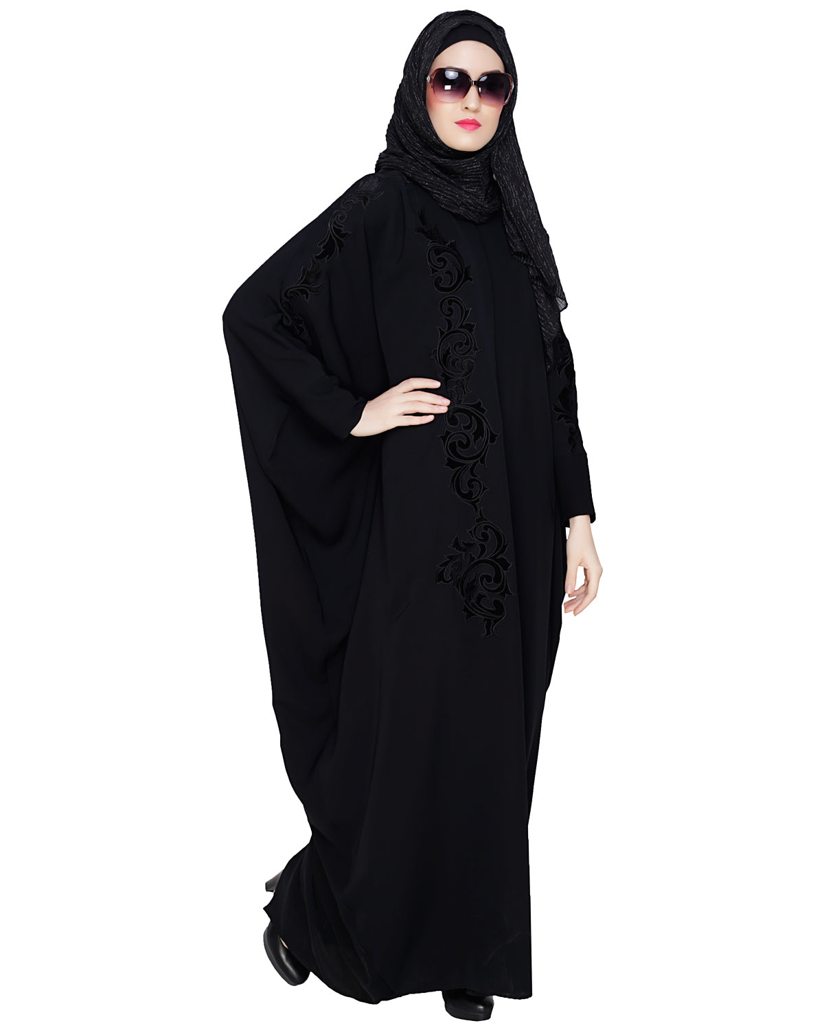 Floral Applique Black Kaftan Black
