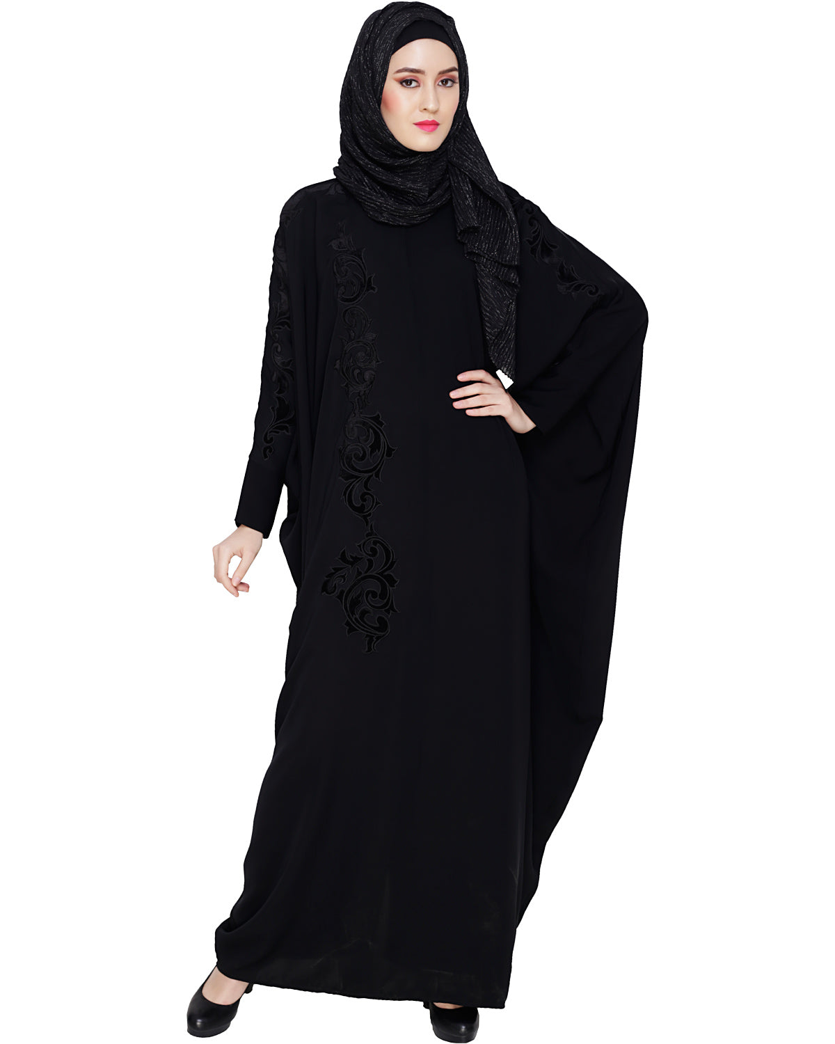 Floral Applique Black Kaftan Black