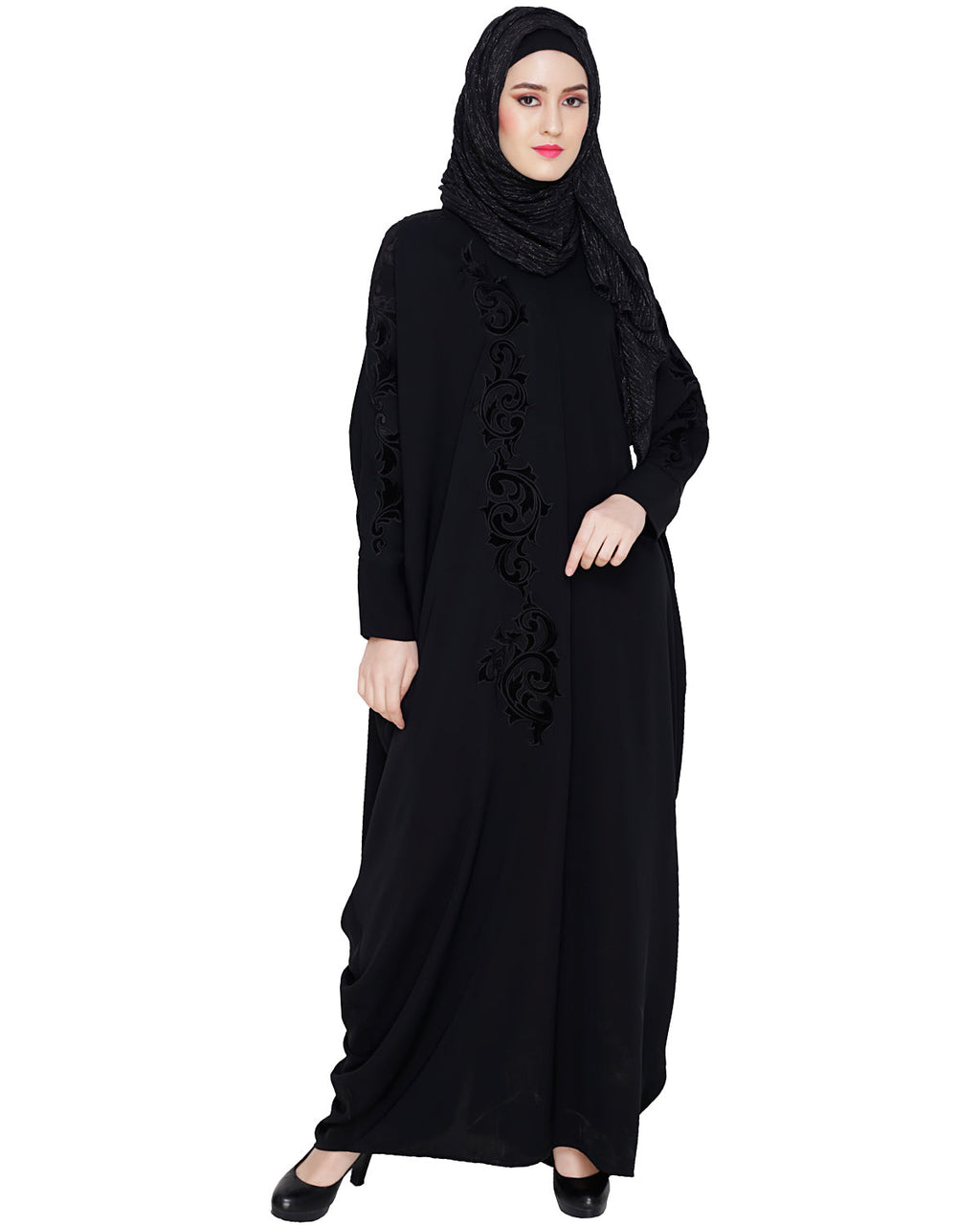 Floral Applique Black Kaftan Black