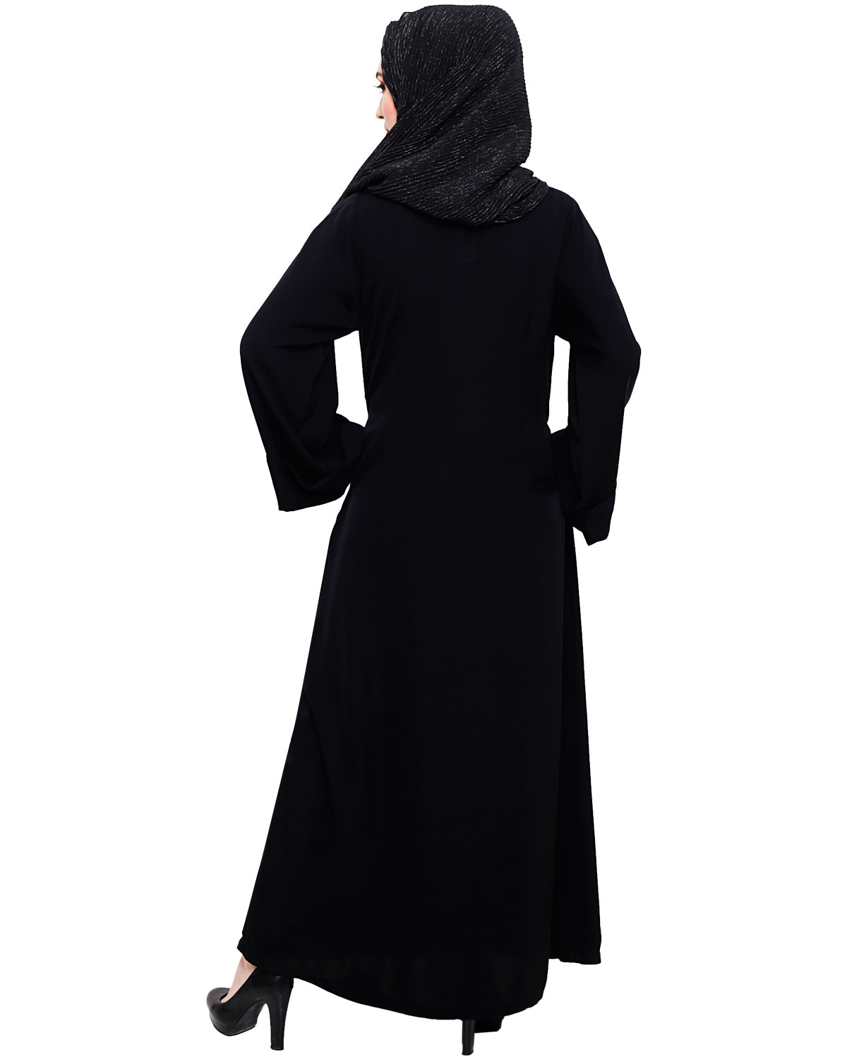 Fancy Motif Embroidered Dubai Style Abaya Black