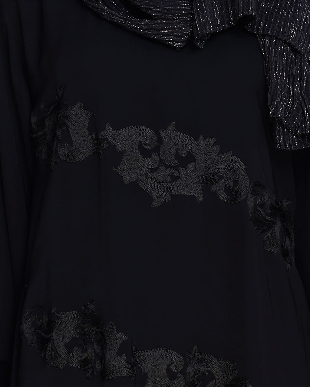Fancy Motif Embroidered Dubai Style Abaya Black