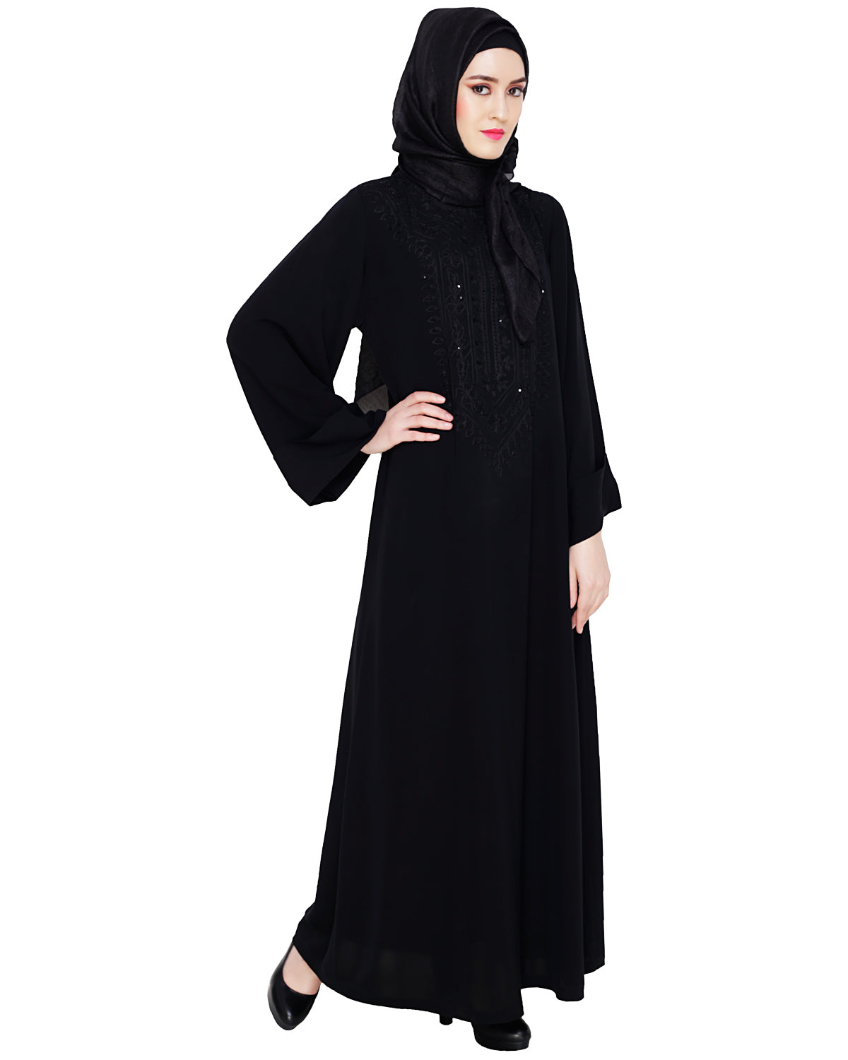 Floral Embellished Dubai Style Abaya Black