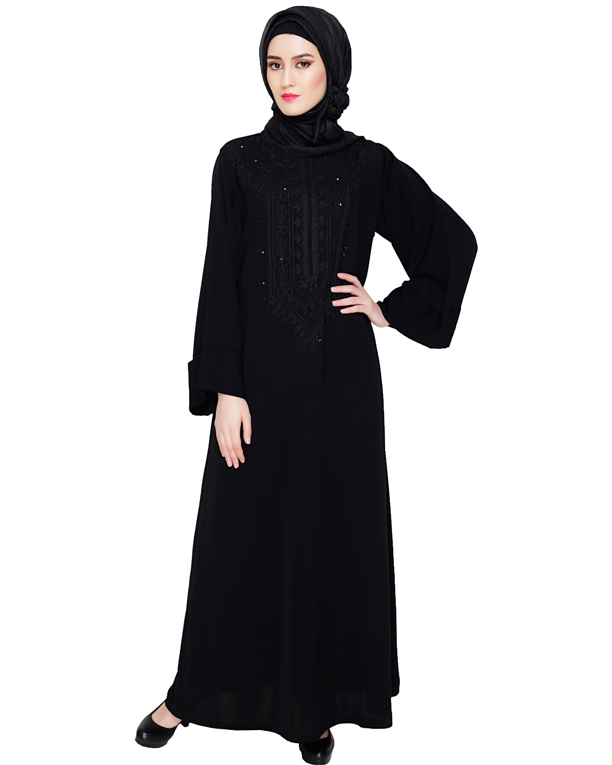 Floral Embellished Dubai Style Abaya Black