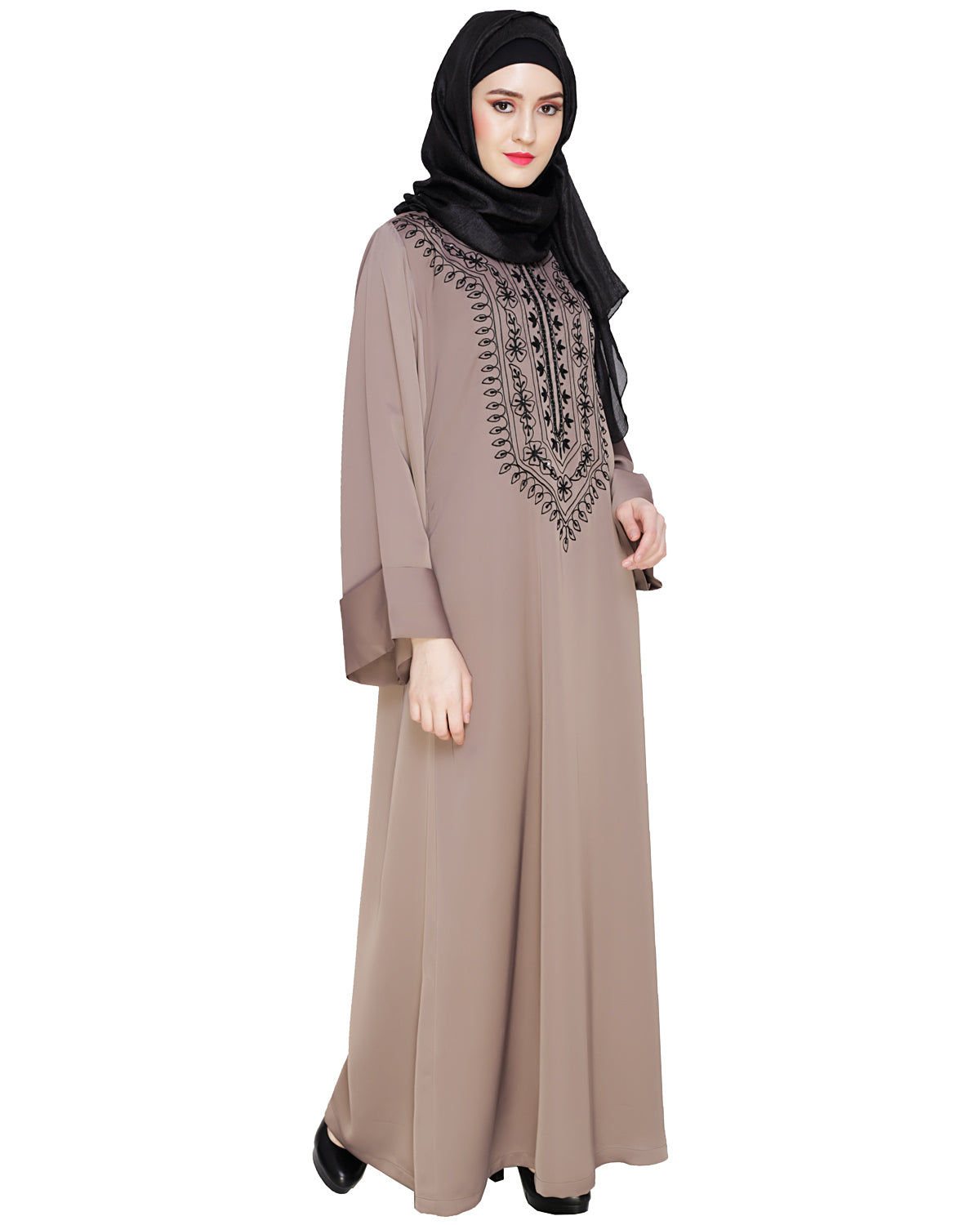 Floral Embellished Dubai Style Abaya Brown