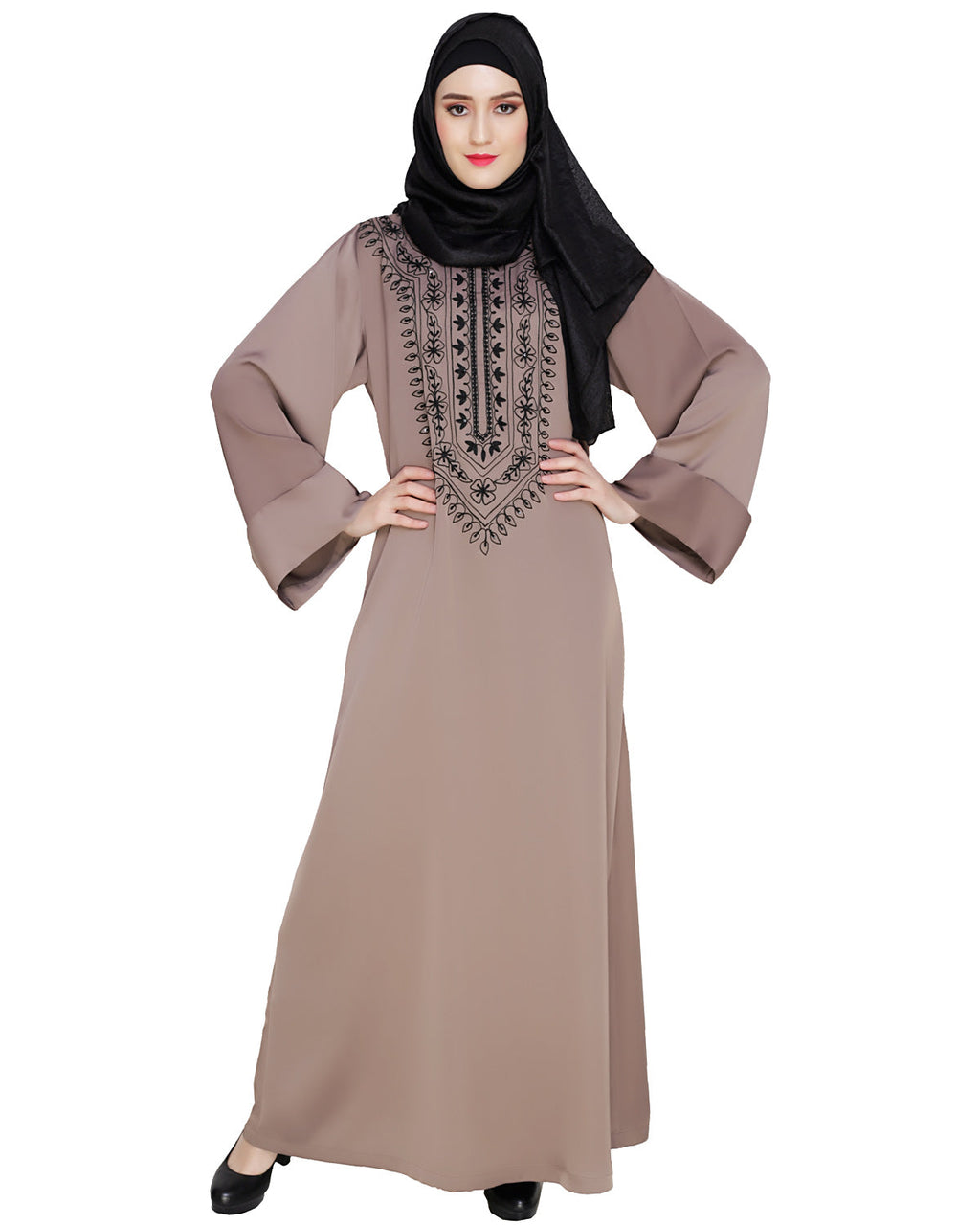 Floral Embellished Dubai Style Abaya Brown