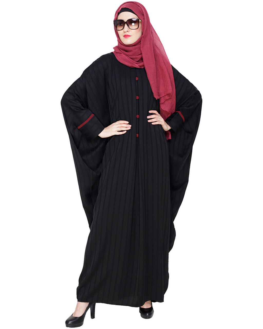 Graceful Pleated Black Kaftan Umber Brown
