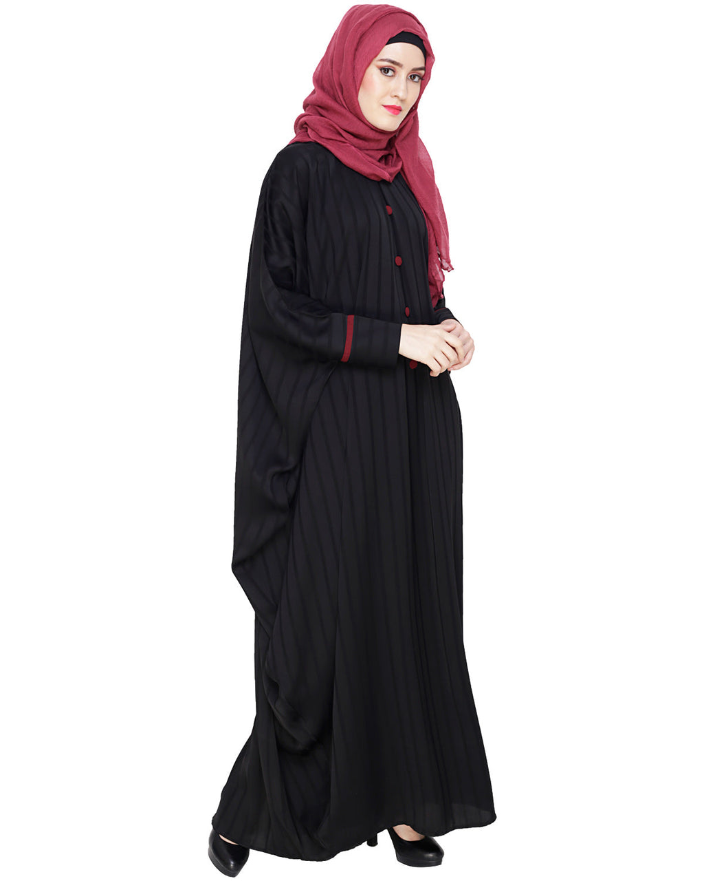 Graceful Pleated Black Kaftan Umber Brown