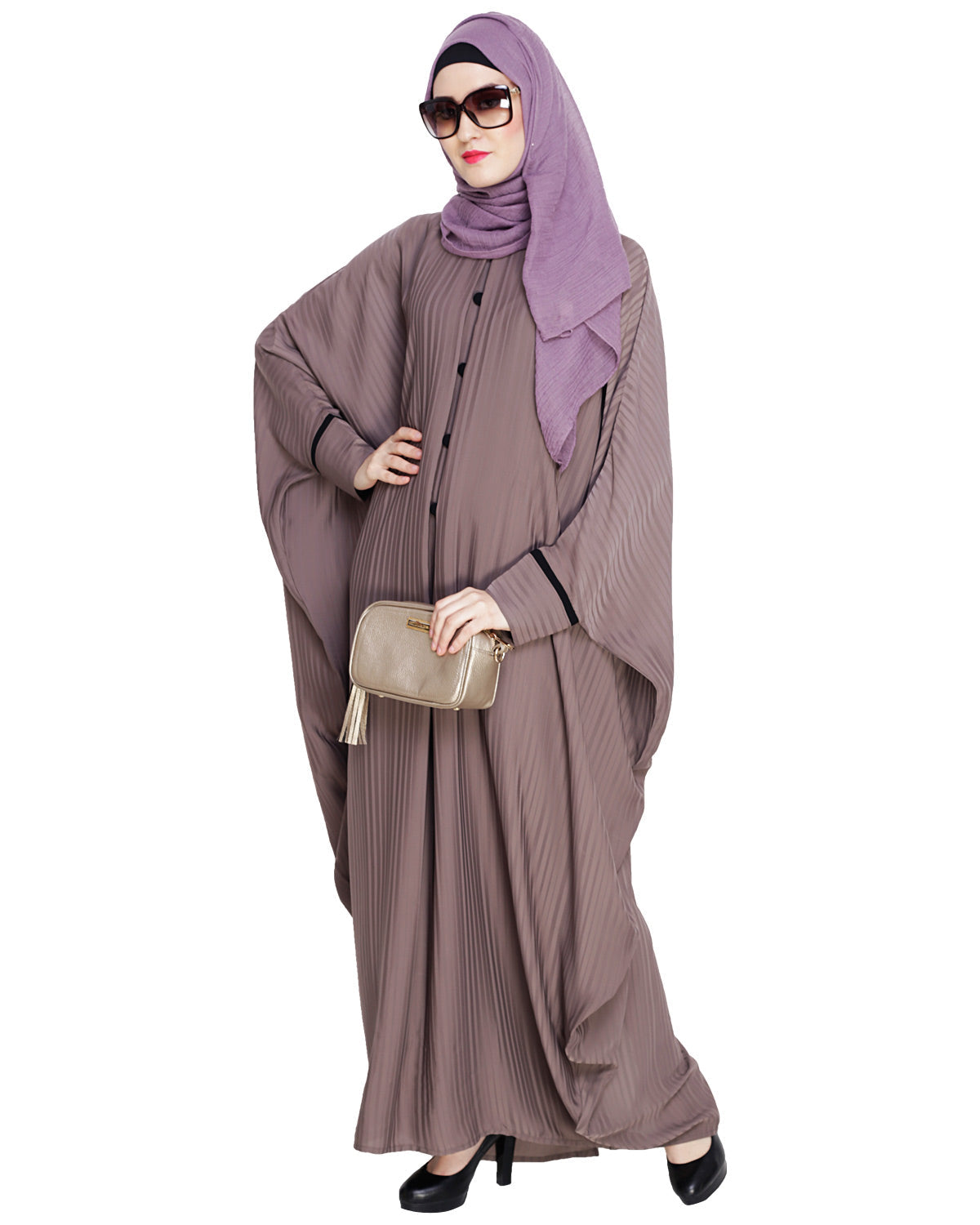 Graceful Pleated Black Kaftan Umber Brown