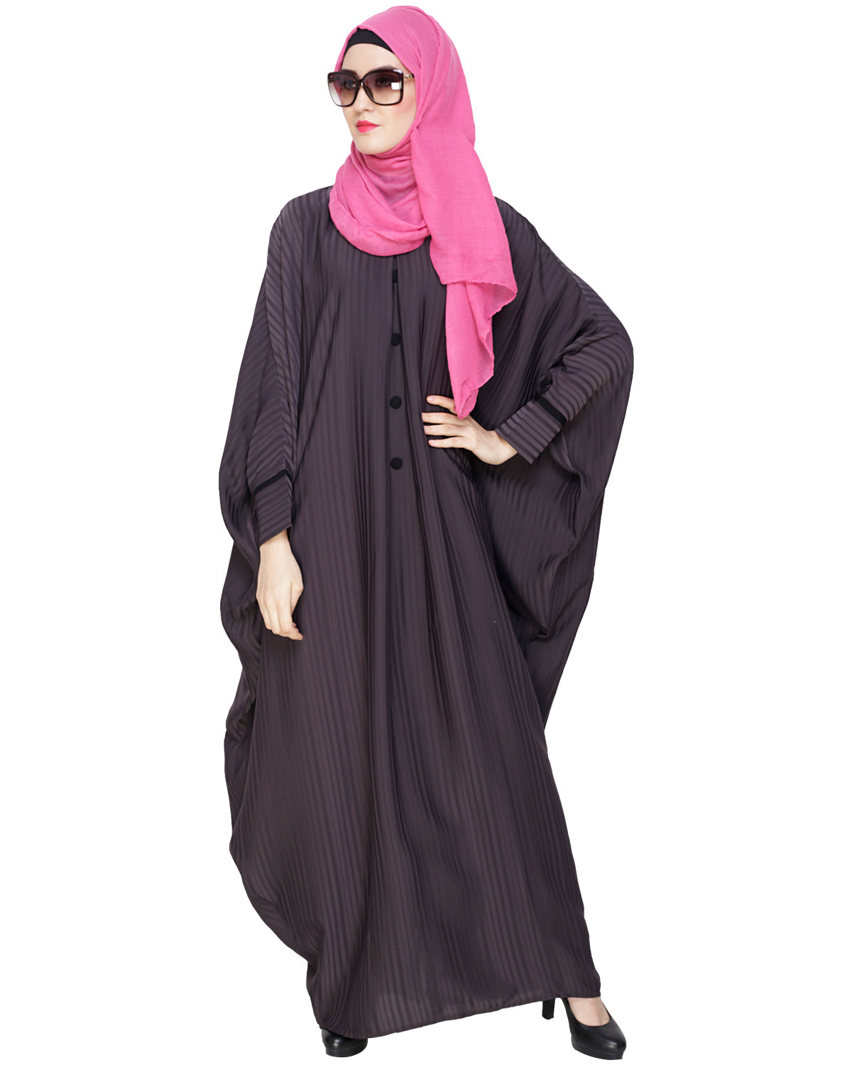 Graceful Pleated Black Kaftan Dark Grey