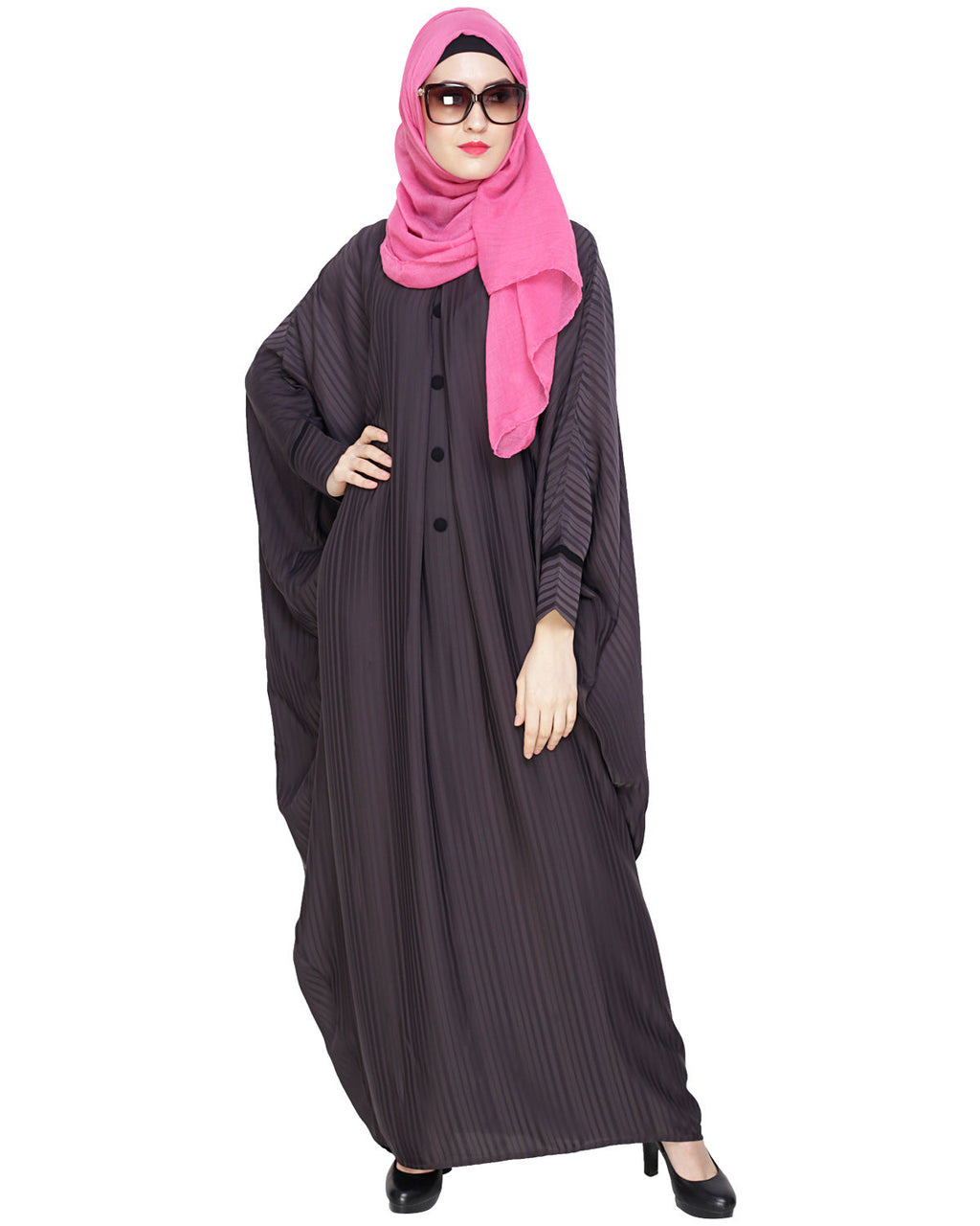 Graceful Pleated Black Kaftan Umber Brown