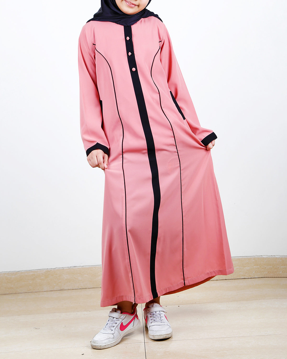 Onion Pink Panelled Kids Abaya