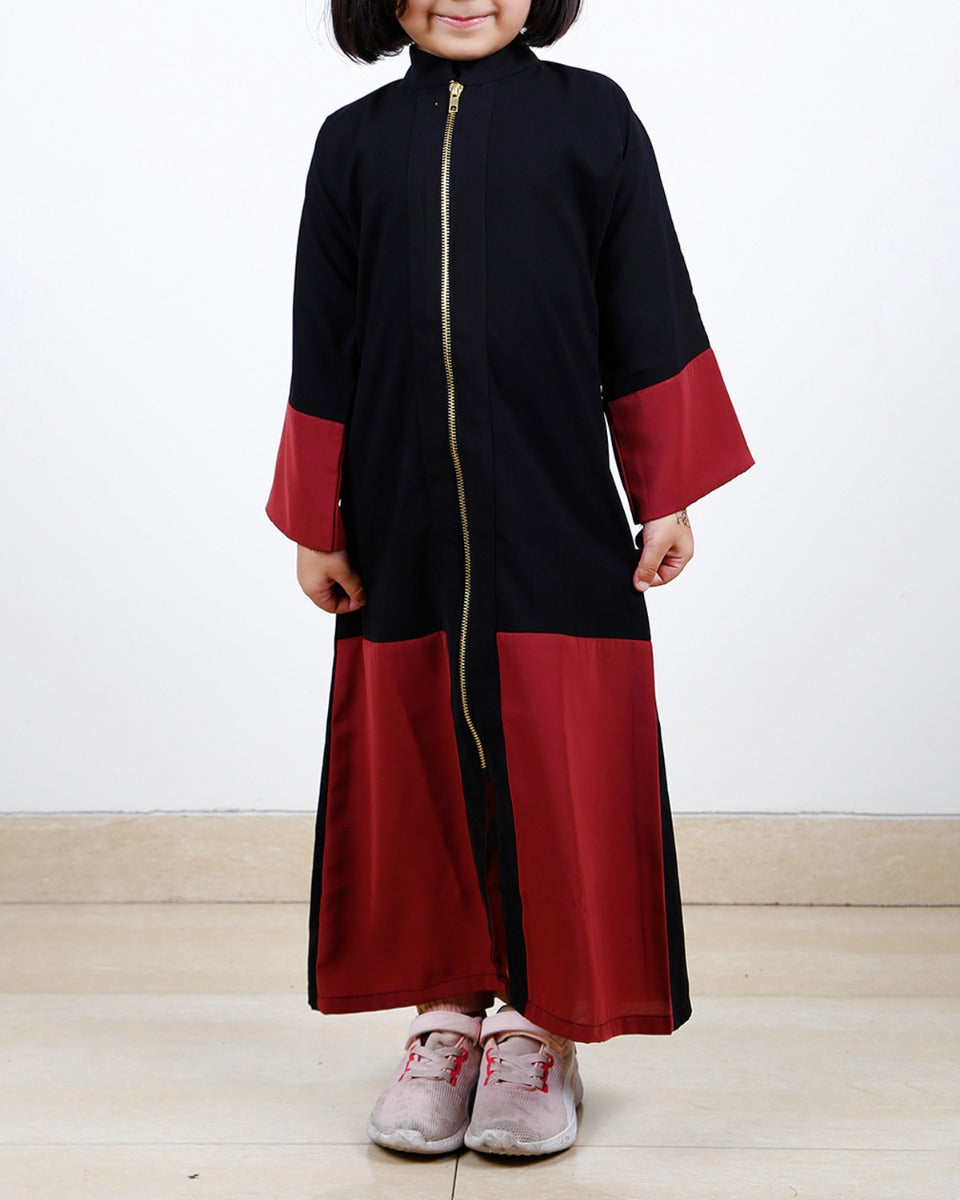 Dazzling ZipUp Black Kids Abaya Black