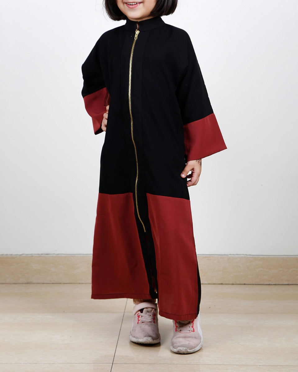Dazzling ZipUp Black Kids Abaya Black