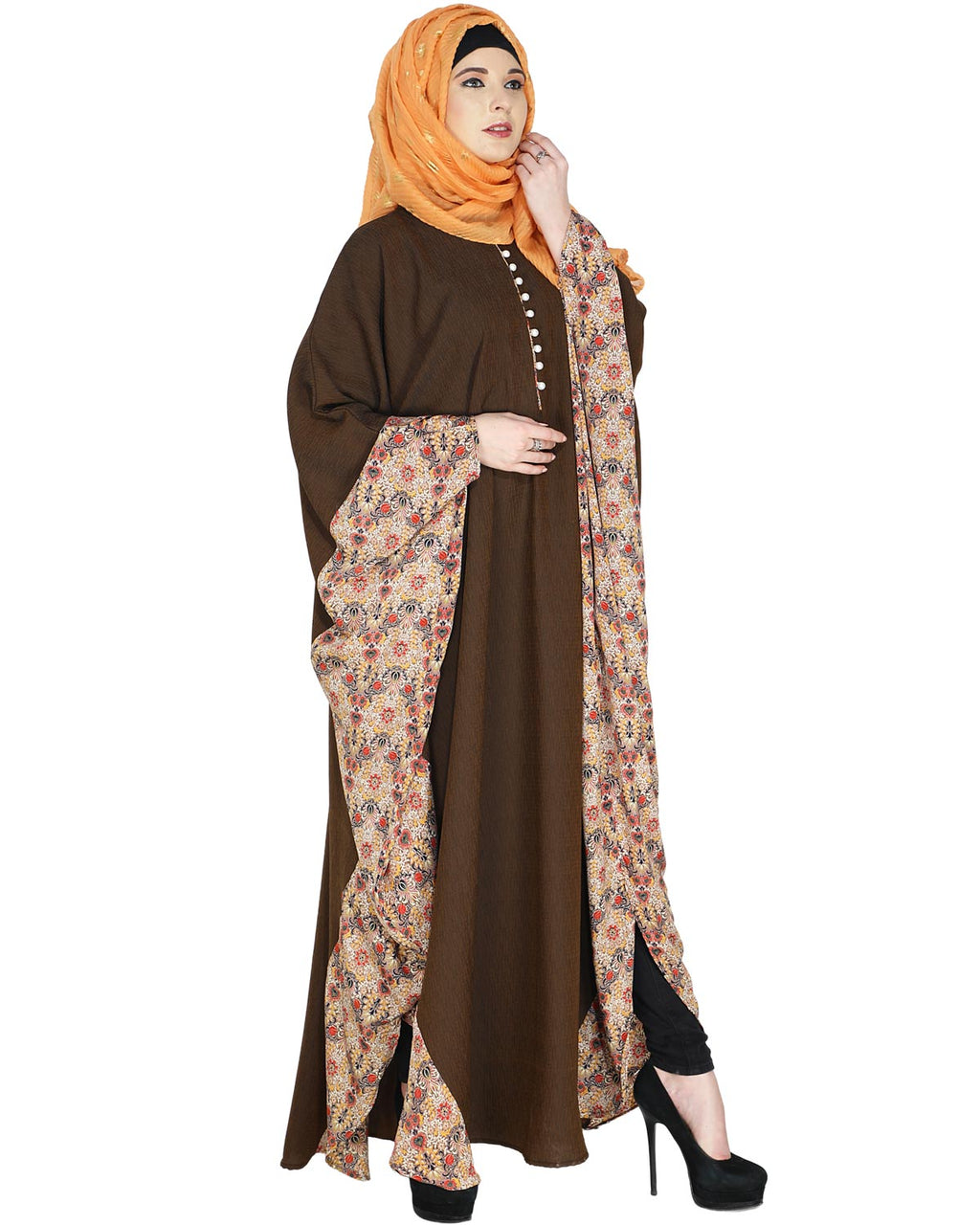 Floret Printed Dark Brown Kaftan Wine