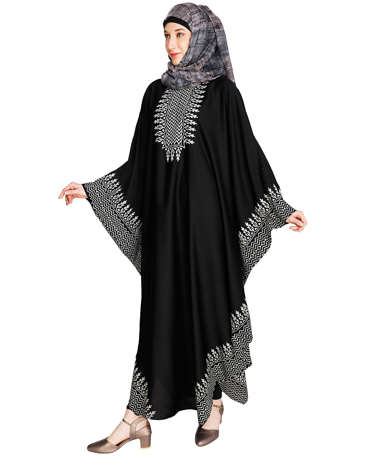 Block Printed Kaftan Black