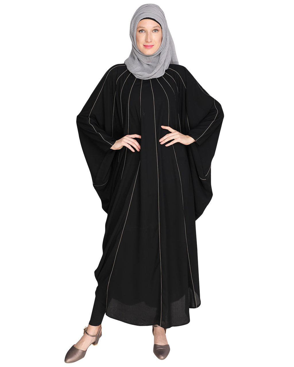 Sassy Panelled Black Kaftan Onion Pink