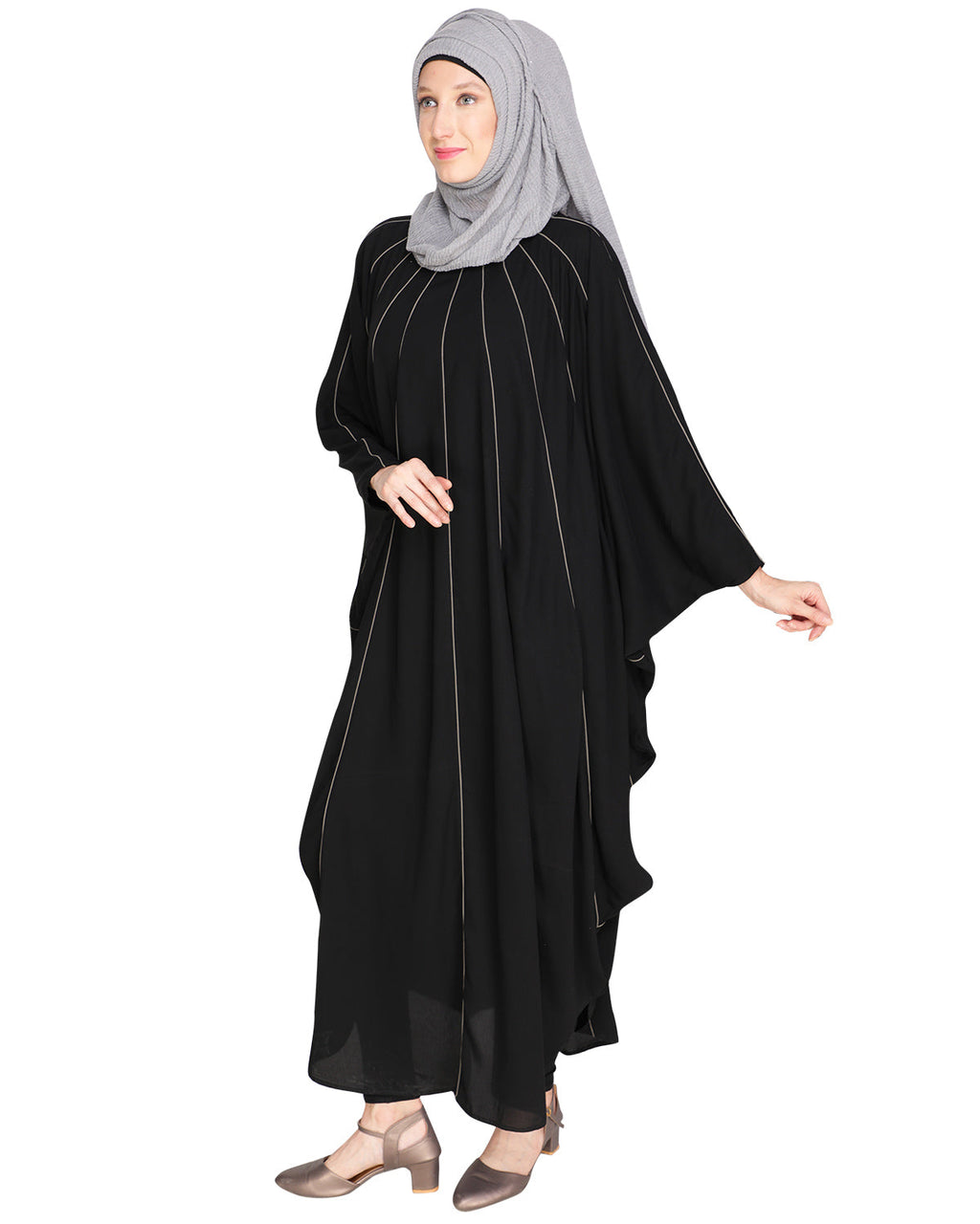 Sassy Panelled Black Kaftan Onion Pink