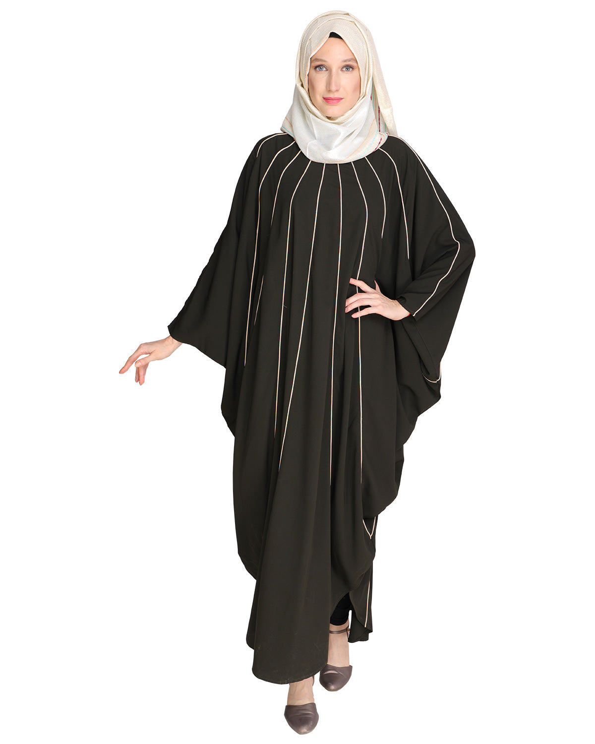 Sassy Panelled Black Kaftan Onion Pink