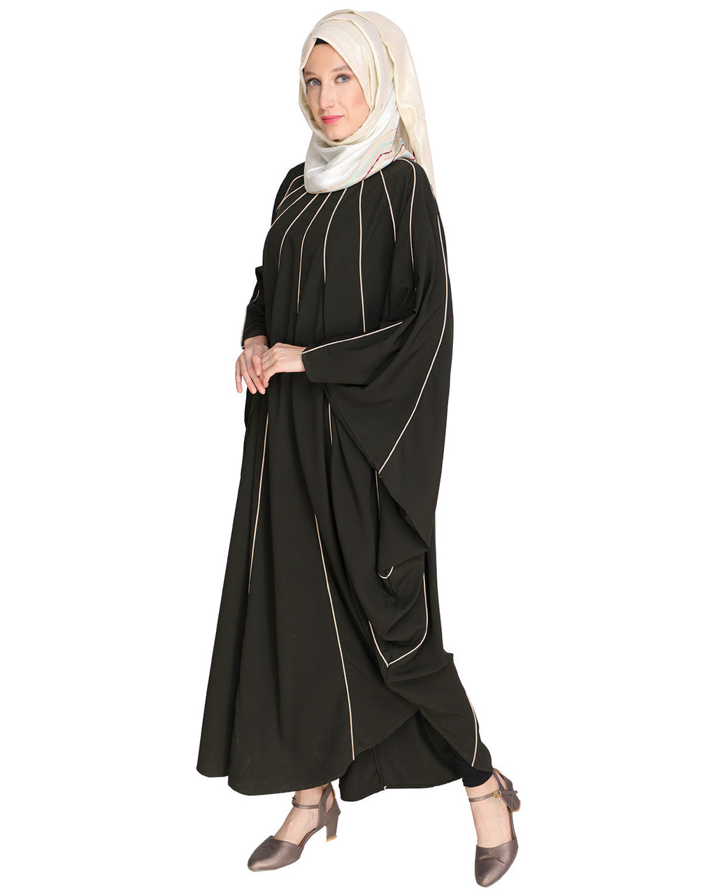 Sassy Panelled Black Kaftan Onion Pink