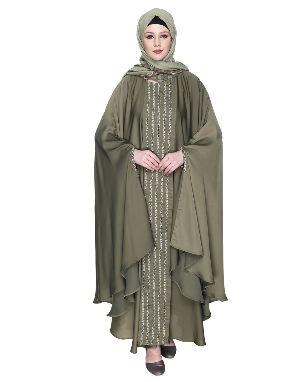Festive Glittering Embroidered Kaftan In Blue Oak Brown