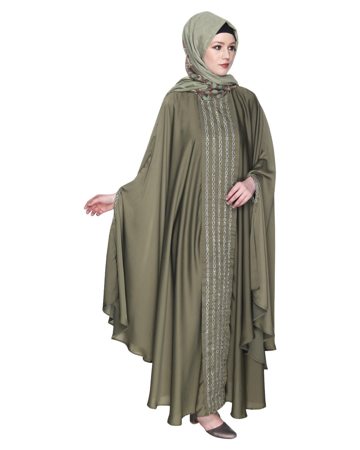 Festive Glittering Embroidered Kaftan In Blue Oak Brown