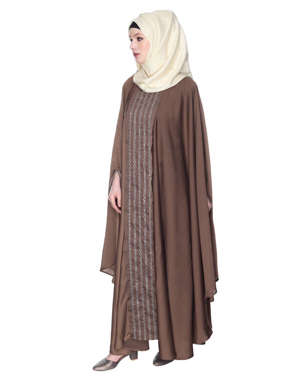 Festive Glittering Embroidered Kaftan In Blue Oak Brown