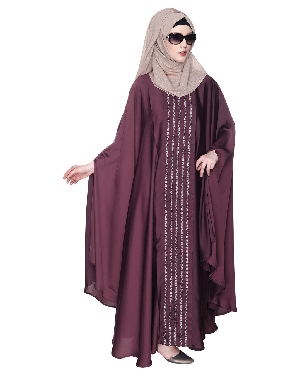 Festive Glittering Embroidered Kaftan In Blue Oak Brown