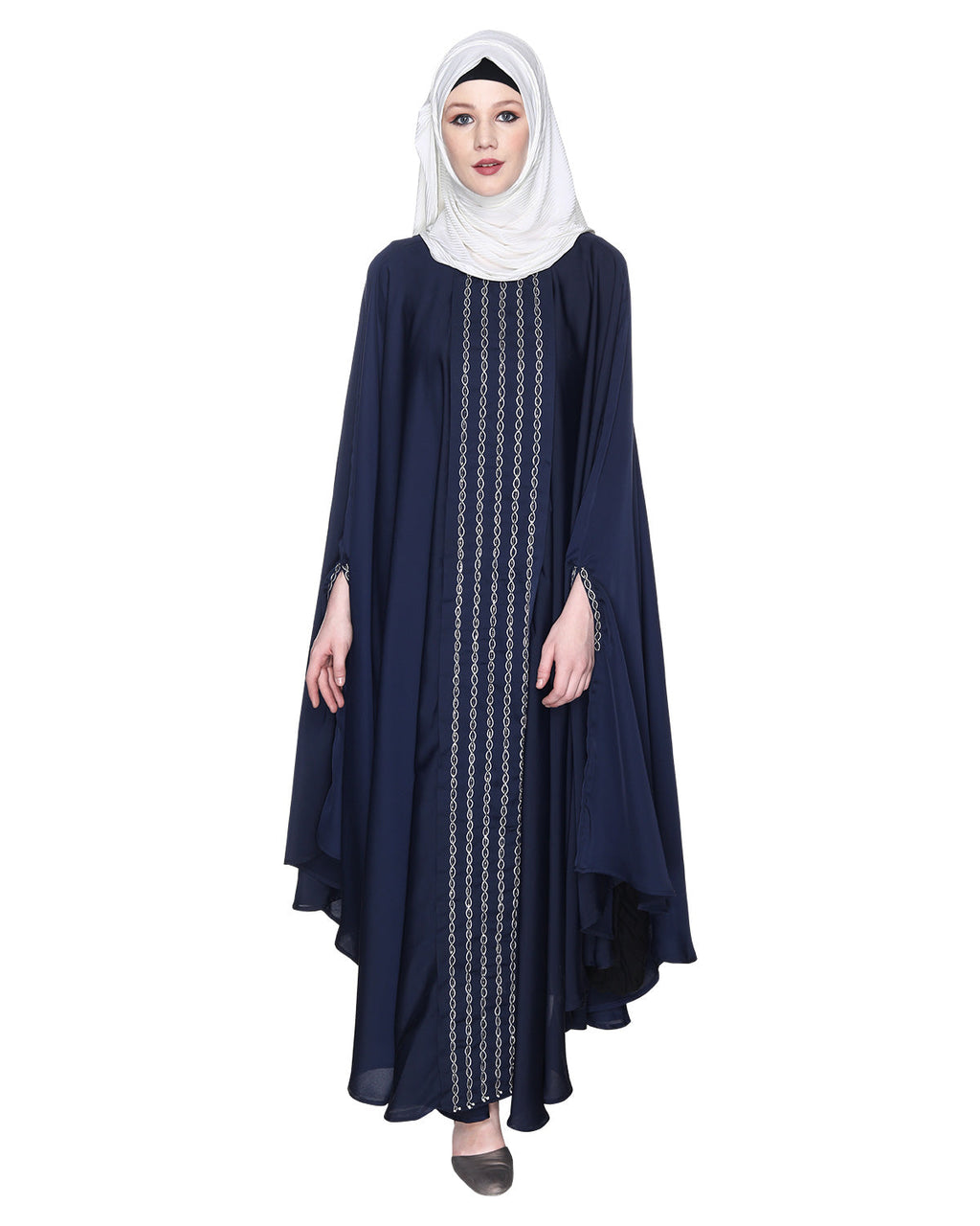 Festive Glittering Embroidered Kaftan In Blue Oak Brown