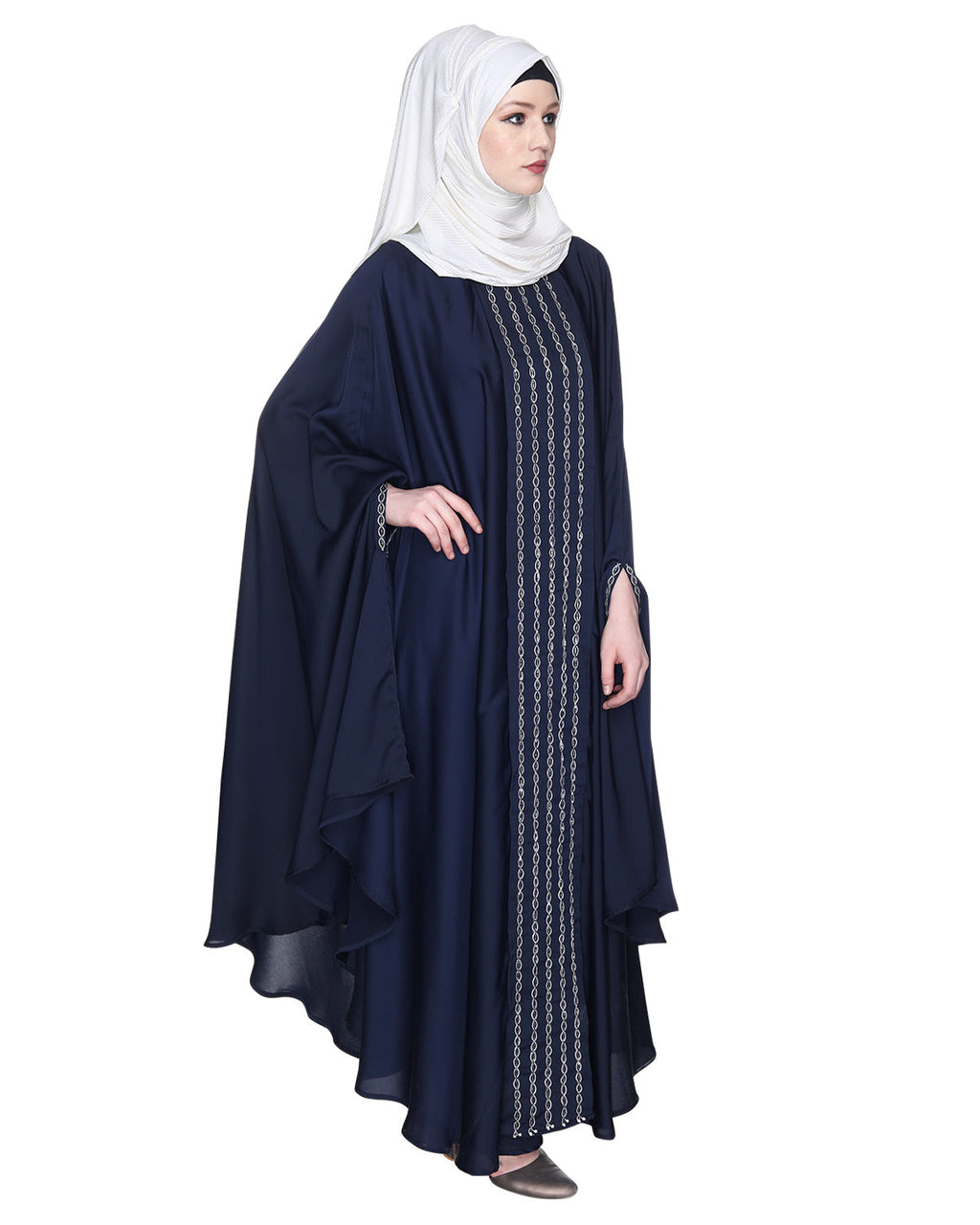 Festive Glittering Embroidered Kaftan In Blue Oak Brown