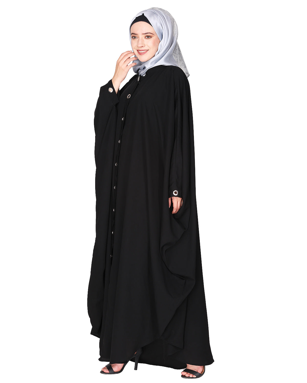 Ultra smart casual front open kaftan with shining metallic rivets Grey
