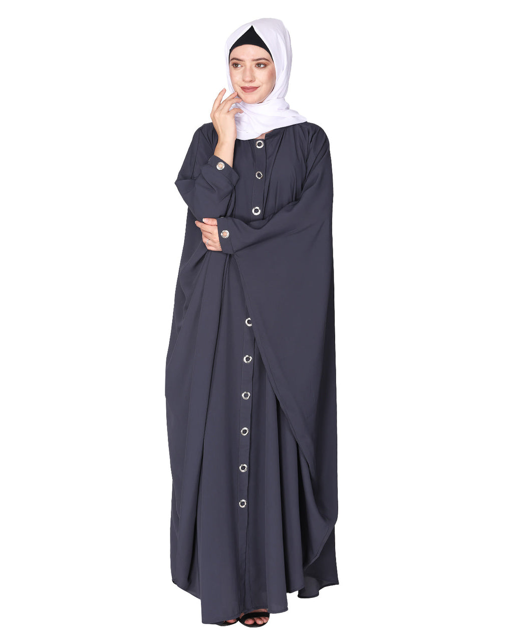 Ultra smart casual front open kaftan with shining metallic rivets Grey
